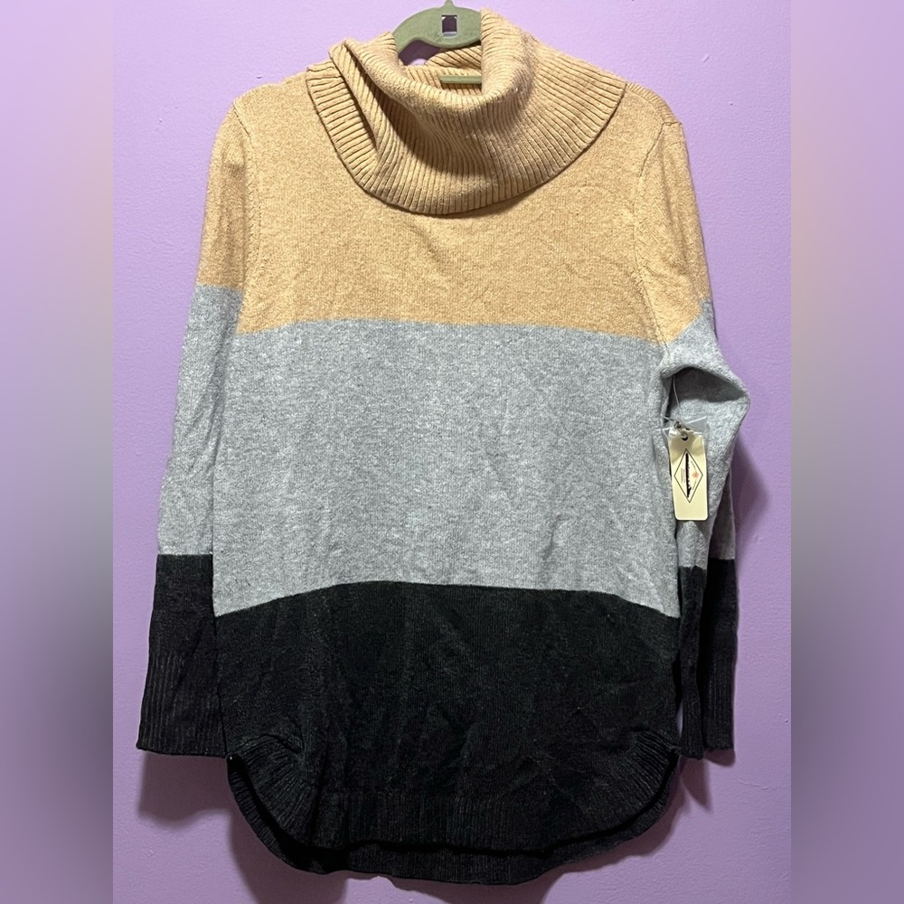 NWT St John’s Bay Cowl Neck Striped Colorblock Neutral Tone Sweater - Size L